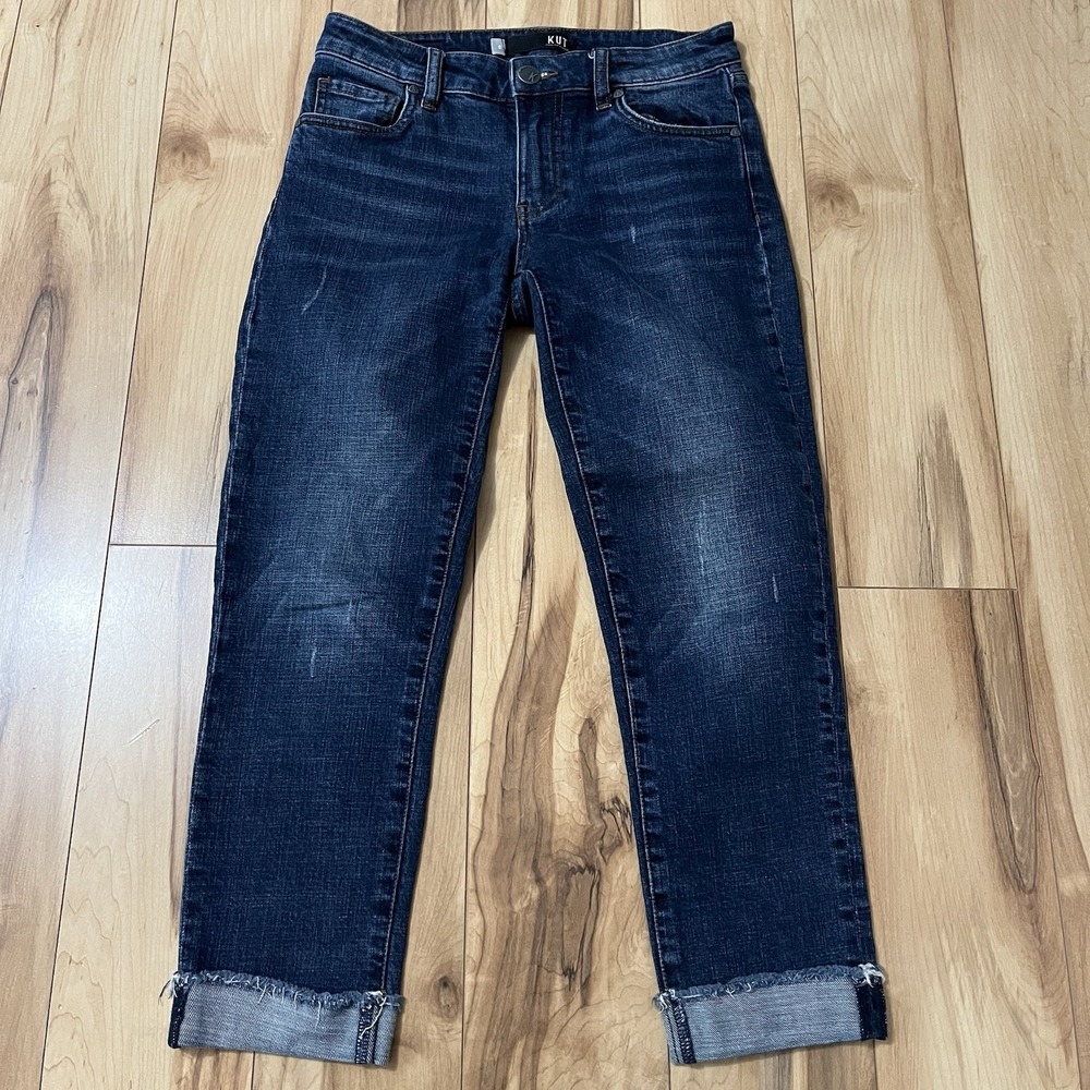 Kut from the Kloth Amy Crop Straight Leg Jeans Women's Distressed Cuffed SIZE 0